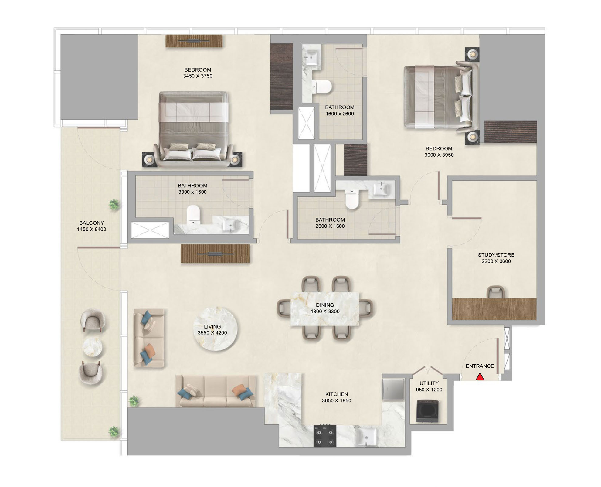 Floorplan-1459sqft-2Bedroom-Sobha-Skyparks-Sheikhzayedroad