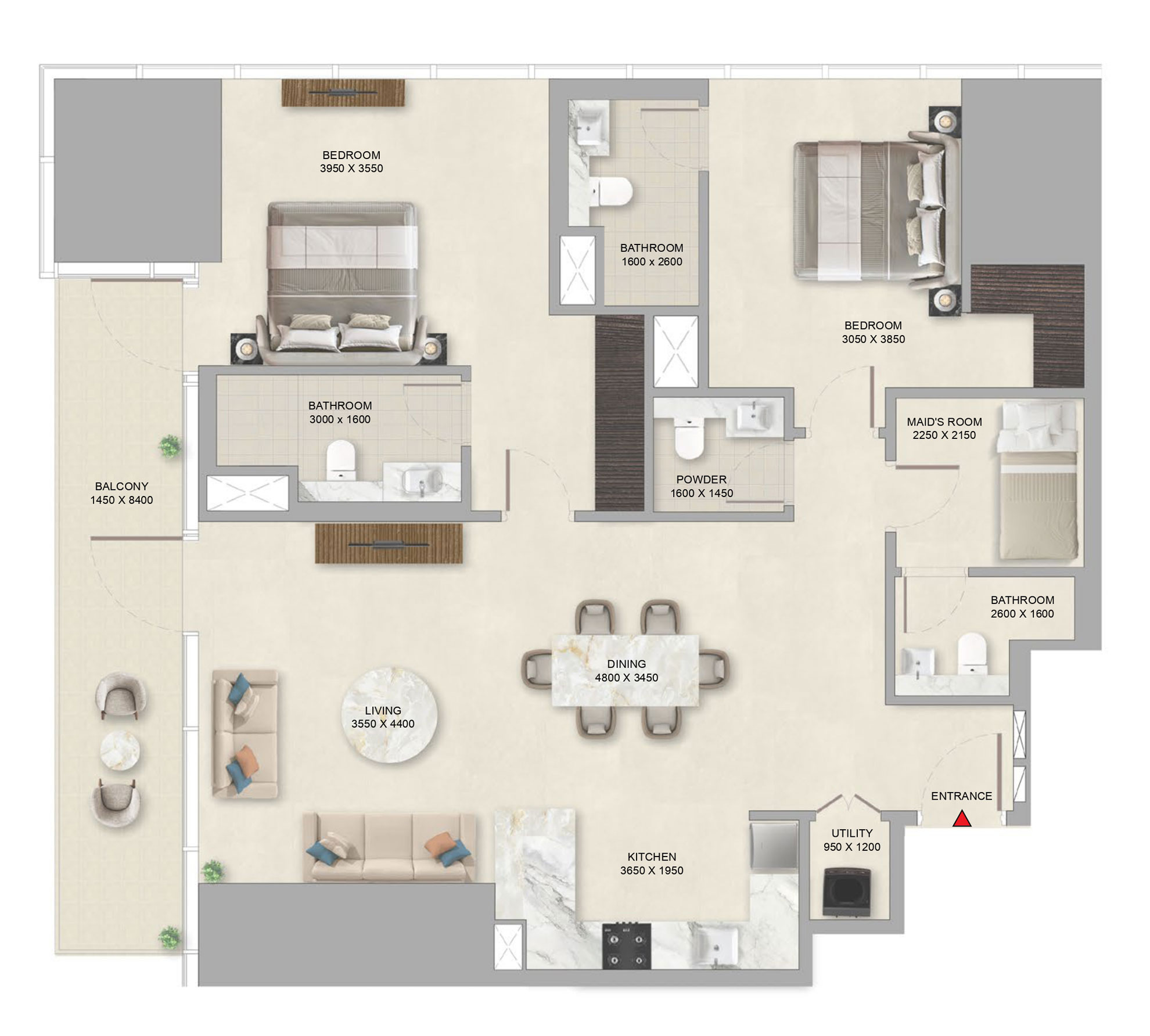 Floorplan-1460sqft-2Bedroom-Sobha-Skyparks-Sheikhzayedroad