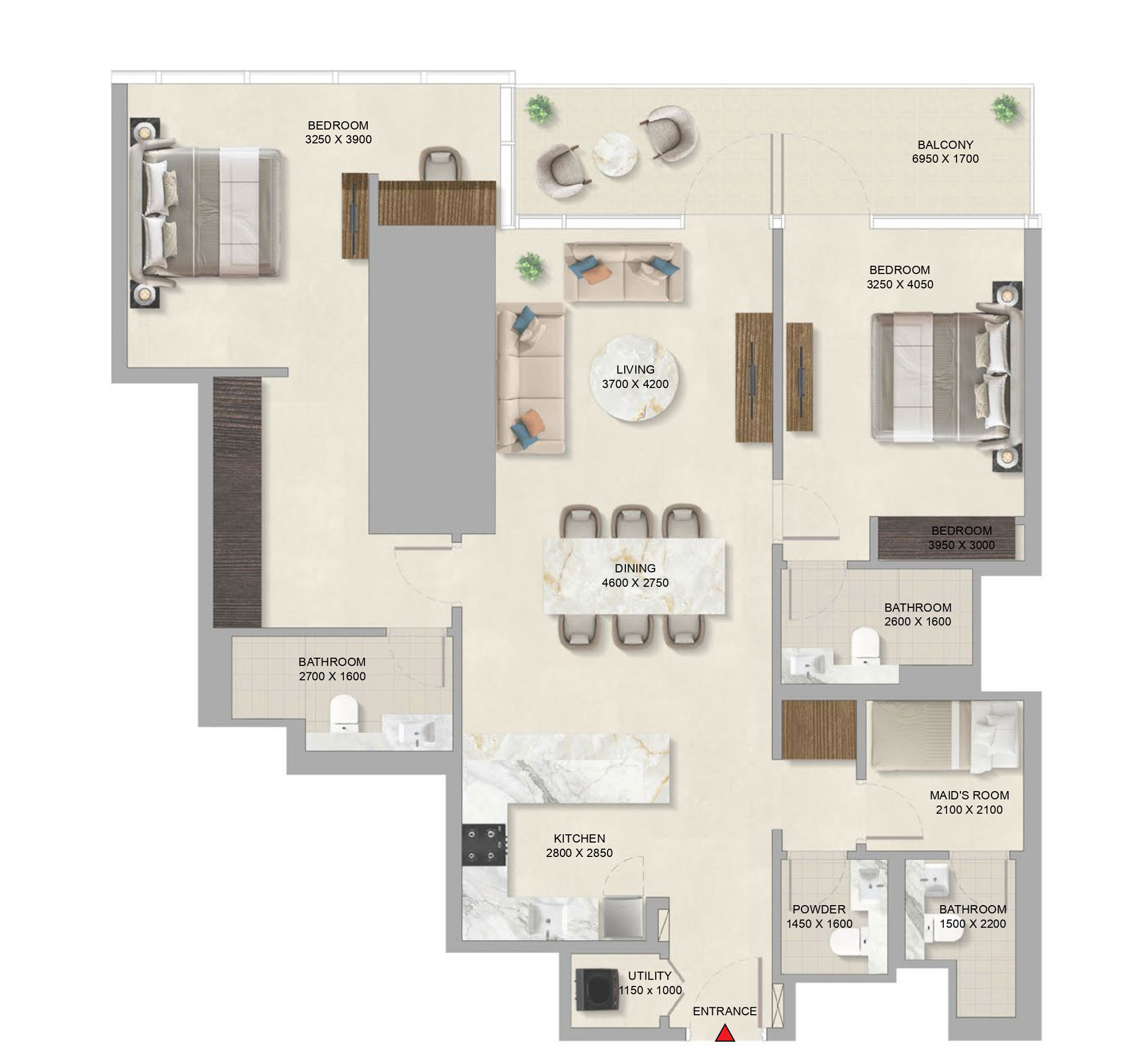 Floorplan-1464sqft-2Bedroom-Sobha-Skyparks-Sheikhzayedroad
