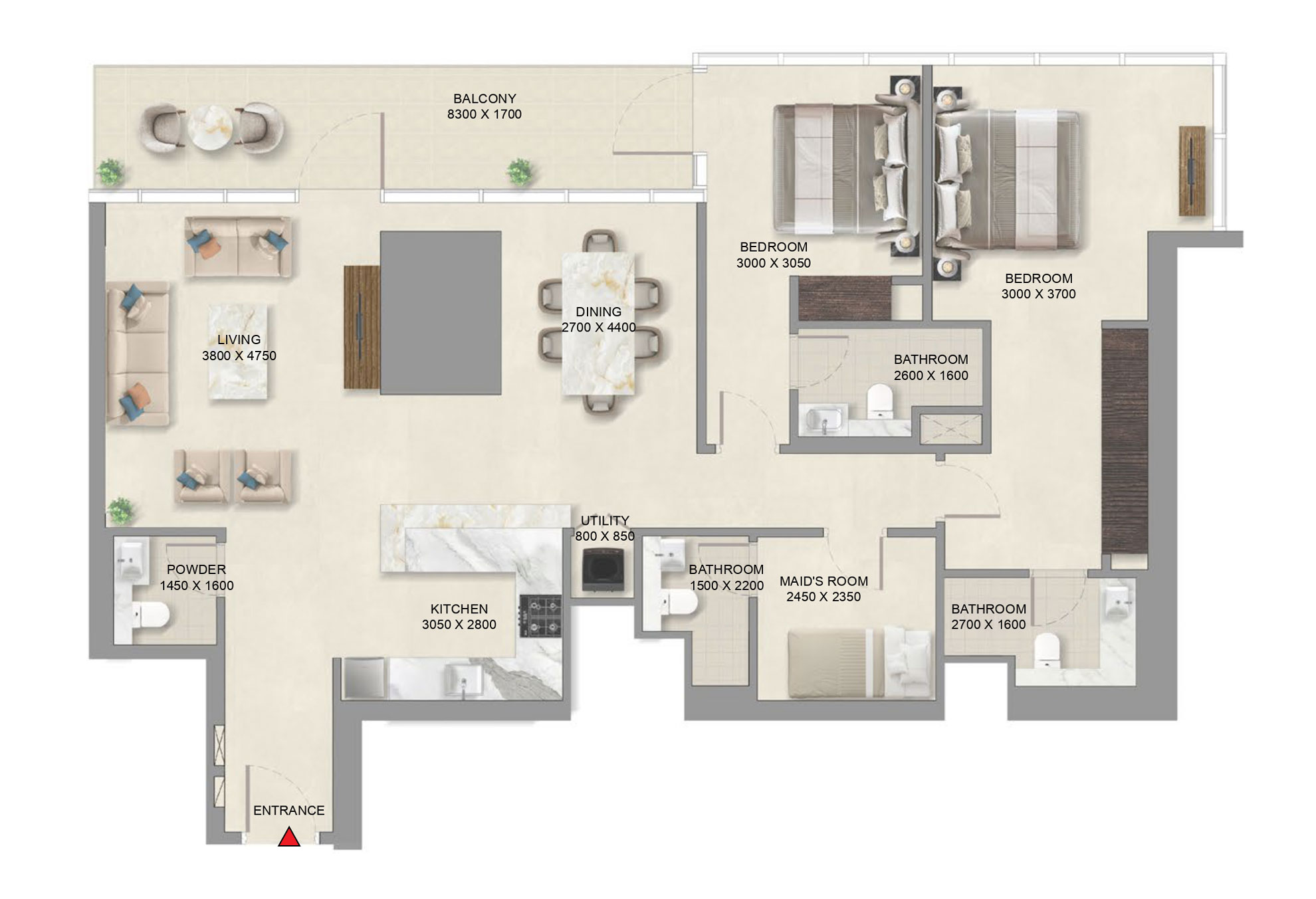 Floorplan-1605sqft-2Bedroom-Sobha-Skyparks-Sheikhzayedroad