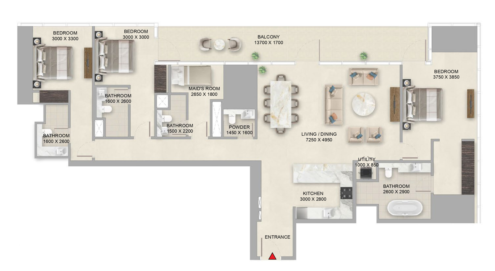 Floorplan-2261sqft-3Bedroom-Sobha-Skyparks-Sheikhzayedroad