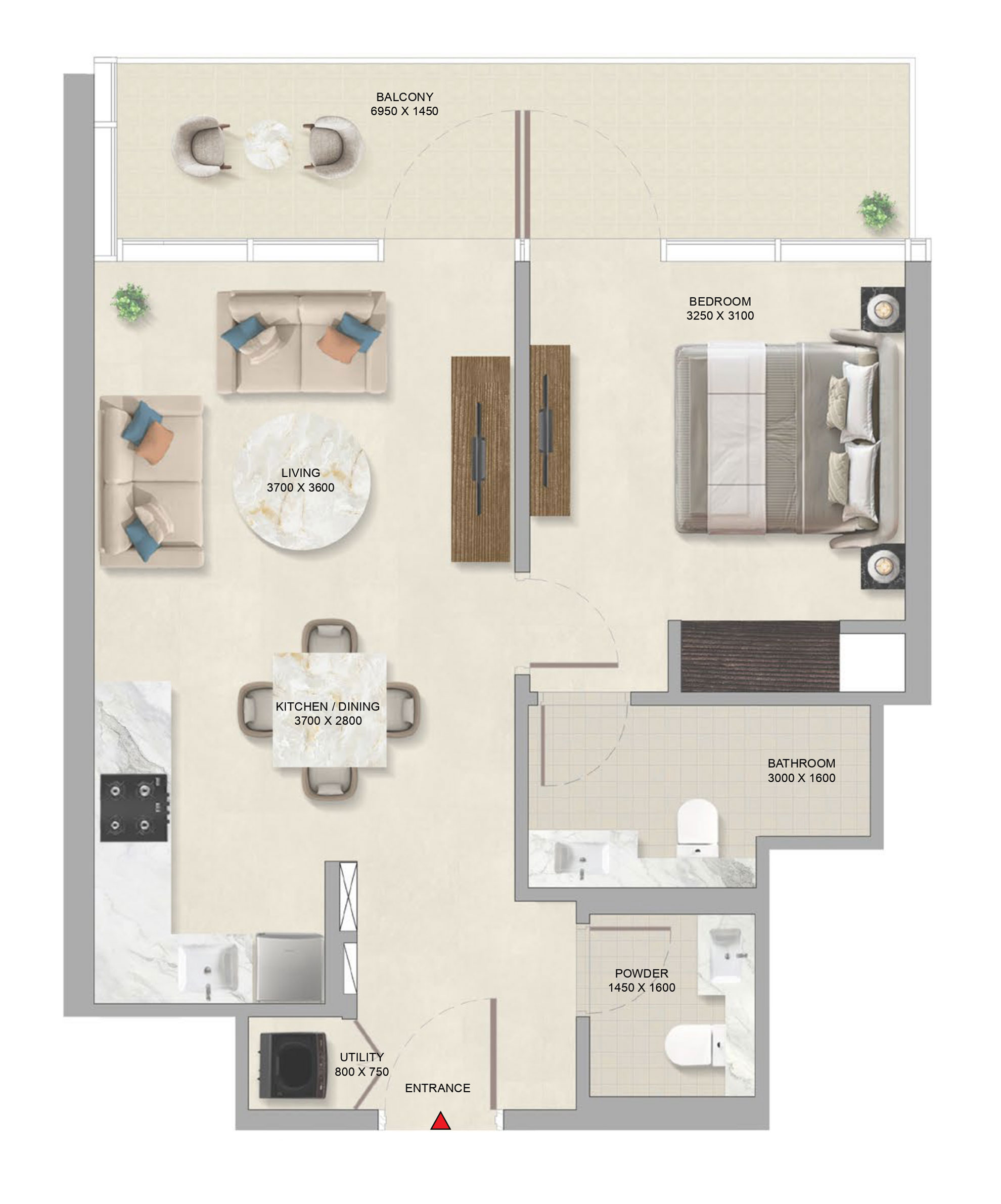Floorplan-649sqft-1Bedroom-Sobha-Skyparks-Sheikhzayedroad